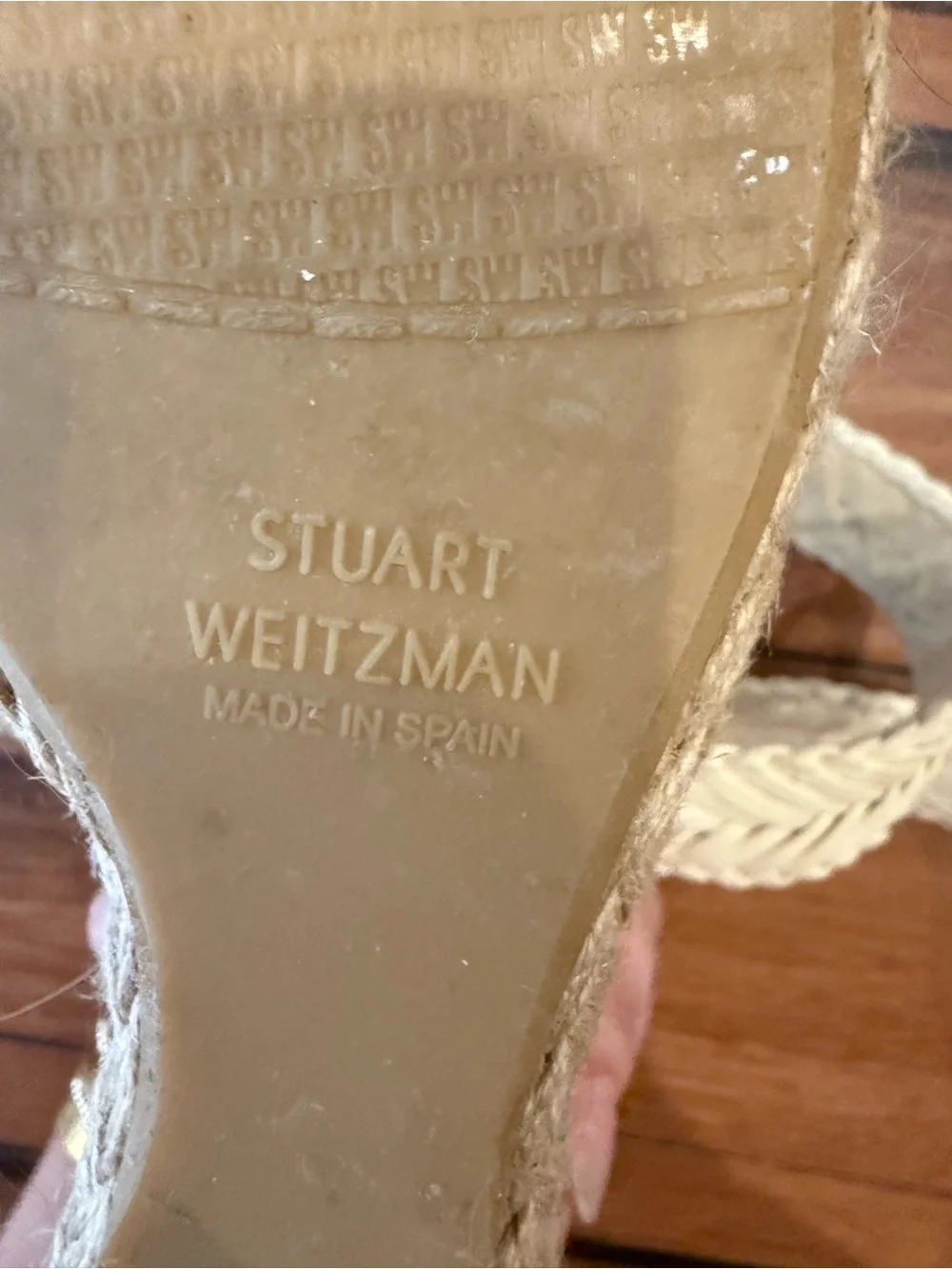Stuart Weitzman Cream Leather Braided Espadrille Wedge Sandals Size 9 - Picture 3 of 3